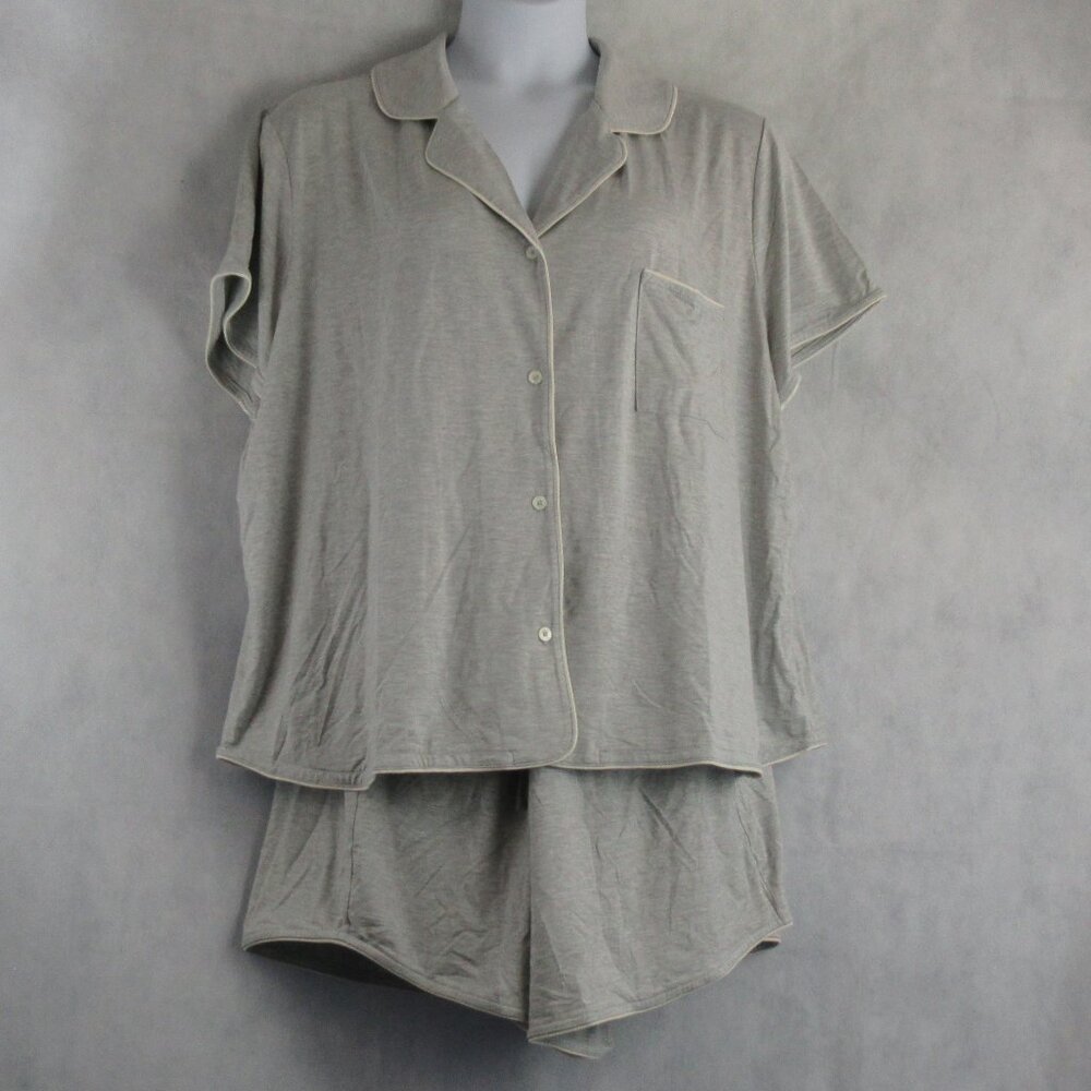 State of Day Women's Plus Size 2-Piece Short Sleeve Shorts Pajama Set, Gray, 3X
